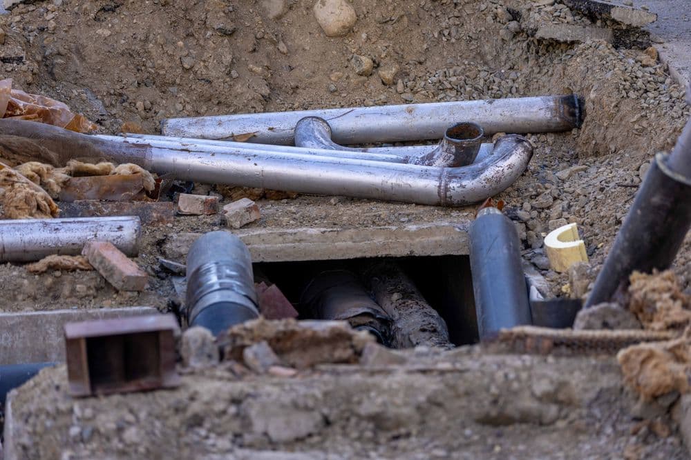 Exposed pipework at a construction site