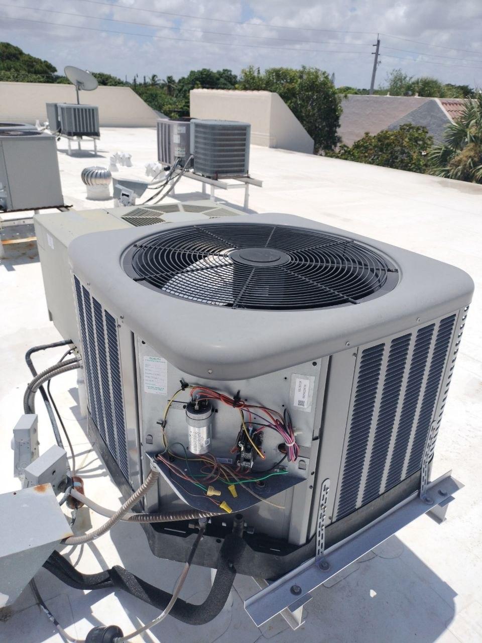 Open rooftop air-conditioning unit during service work
